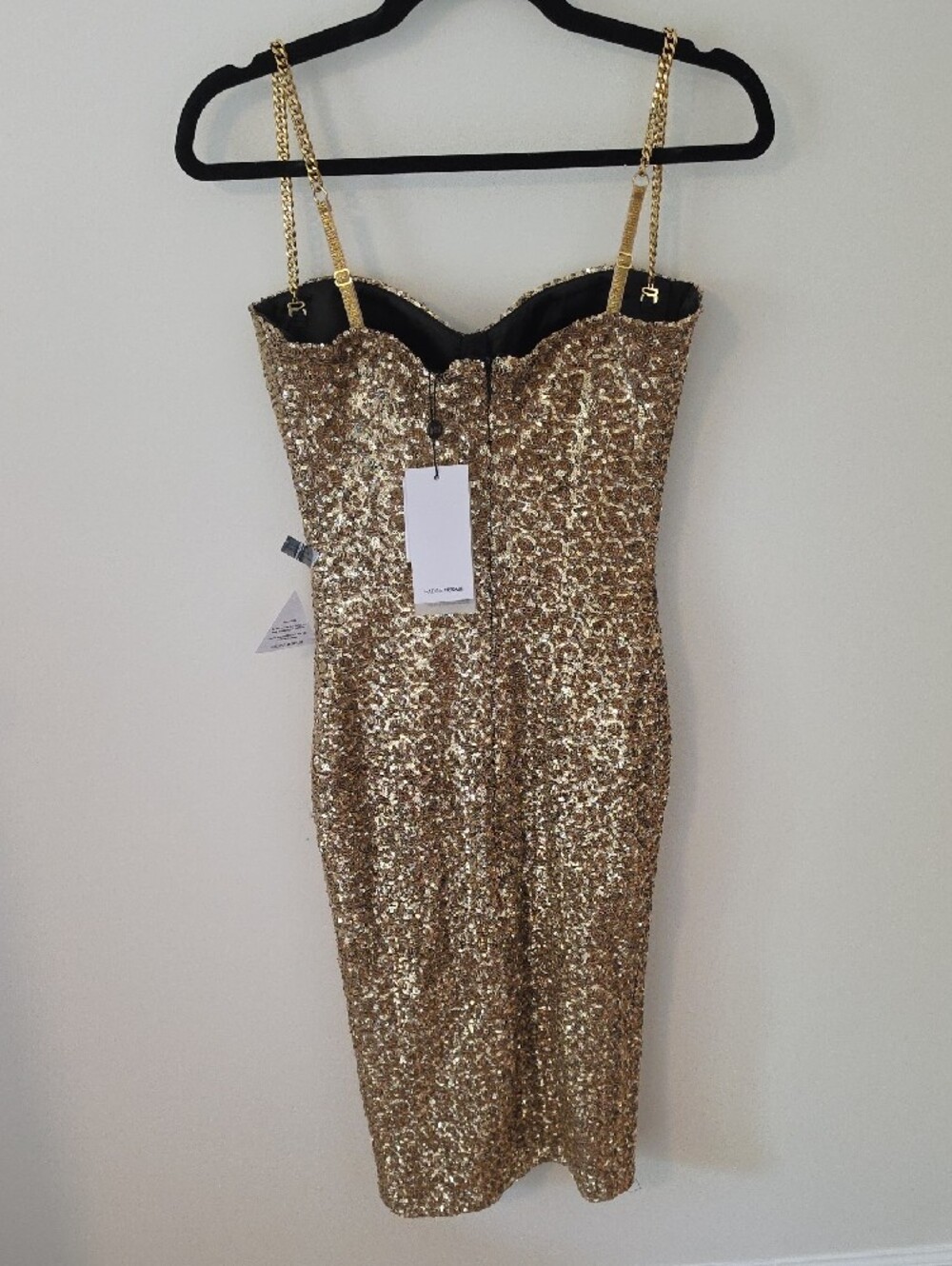 NADINE MERABI Nina Dress NWT Gold Sequin Sweetheart Midi Dress - Picture 5 of 8